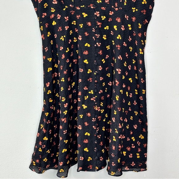 Madewell Silk Button Front Swing Dress Black Feline Floral AB340 Size 8 - Picture 5 of 15